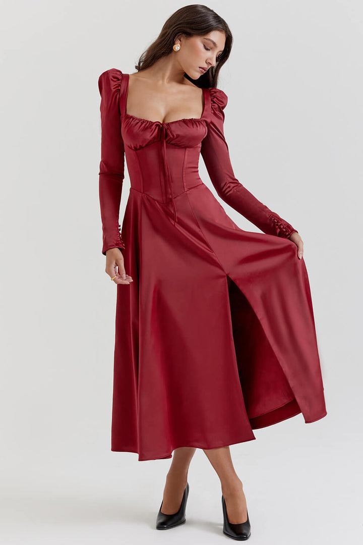 Red corset midi dress