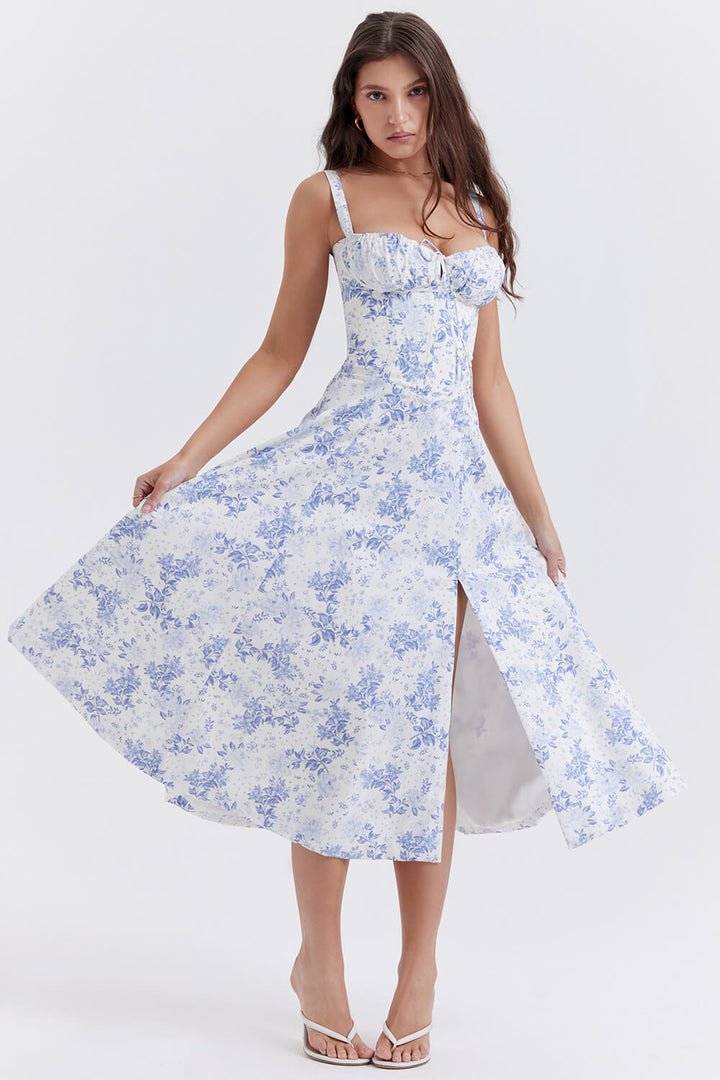 Blue print bustier dress