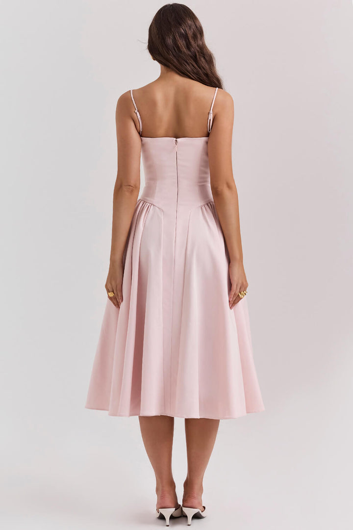 Ballerina pink twill corset midi dress