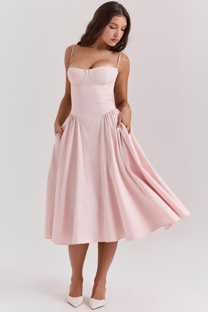 Ballerina pink twill corset midi dress